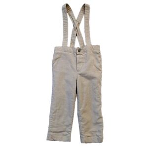 Janie And Jack Baby Boy Linen Suspender Pants Size 12-18 Month Khaki Tan Spring